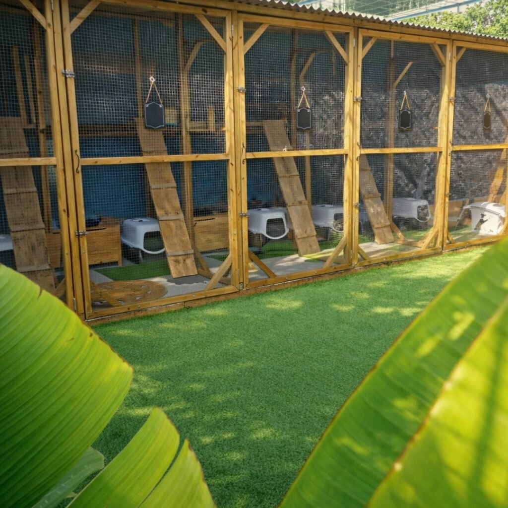 Photo Chambre standard accès jardin vu global Pension pour chats Chez Kisbee 974